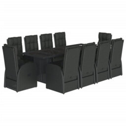 Berkfield 11 Piece Garden Dining Set With Cushions Black Poly Rattan - thumbnail 2