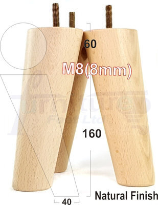 L&F Wood Legs Natural 160mm High Set Of 4 Angled Replacement Furniture Feet Settee Chairs Sofas Footstools M8 - image 1