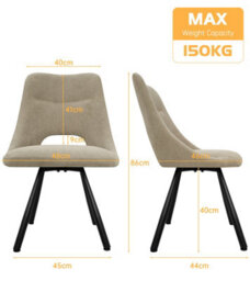 Longtoo Dining Chairs Set Of 4, 360 Degrees Swivel Kitchen Chairs, Ergonomic Upholstered Chair With Metal Legs, Khaki - thumbnail 3
