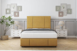 "Comfort Arya Mustard Plush Divan Bed Set No Drawers - 54"" Floor Standing & 12"" Footboard 5' King" - thumbnail 1