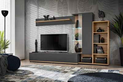 Arte Silk Ii Entertainment Unit: Sophisticated Anthracite & Oak Wotan - W2400mm X H1450mm X D400mm - image 1