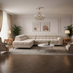 Aurelio L Shape Corner Sofa Bed With Storage And Adjustable Headrests, Modern Sleeper Sofa 268X204 Cm Cream Left