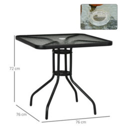 Outsunny Square Patio Table, Glass Top Garden Dining Table 76 X 76Cm - thumbnail 3