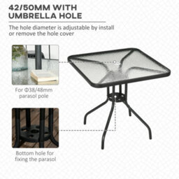 Outsunny Square Patio Table, Glass Top Garden Dining Table 76 X 76Cm - thumbnail 4