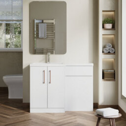 Balterley Left-Hand Bathroom Vanity And Wc Unit Combination With Basin - 1100mm - Gloss White With Copper Handles - thumbnail 2