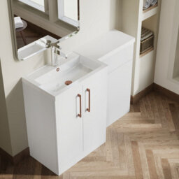Balterley Left-Hand Bathroom Vanity And Wc Unit Combination With Basin - 1100mm - Gloss White With Copper Handles - thumbnail 3
