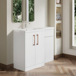 Balterley Left-Hand Bathroom Vanity And Wc Unit Combination With Basin - 1100mm - Gloss White With Copper Handles - thumbnail 4