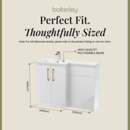 Balterley Left-Hand Bathroom Vanity And Wc Unit Combination With Basin - 1100mm - Gloss White With Copper Handles - thumbnail 5