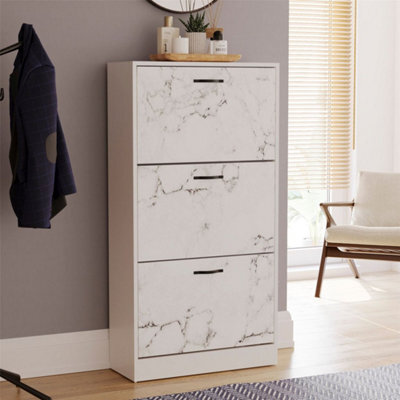 3 Drawer White Marble Shoe Cabinet Cupboard Footwear Storage Unit - image 1
