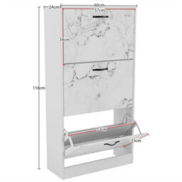 3 Drawer White Marble Shoe Cabinet Cupboard Footwear Storage Unit - thumbnail 2