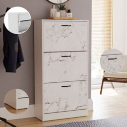 3 Drawer White Marble Shoe Cabinet Cupboard Footwear Storage Unit - thumbnail 3