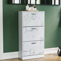 3 Drawer White Marble Shoe Cabinet Cupboard Footwear Storage Unit - thumbnail 5
