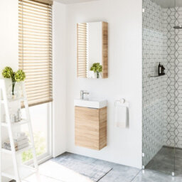 Impact Furniture Bathroom Vanity Unit Small Sink 400mm Cloakroom Cabinet Wall Hung Narrow Basin Sonoma Oak Avir - thumbnail 7