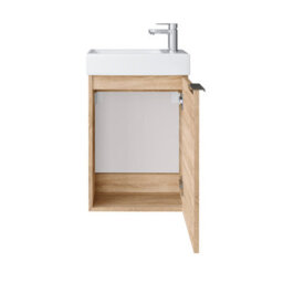 Impact Furniture Bathroom Vanity Unit Small Sink 400mm Cloakroom Cabinet Wall Hung Narrow Basin Sonoma Oak Avir - thumbnail 5