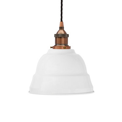 White Lincoln Painted Dome Pendant Light With Antique Copper Lamp Holder And Black Twisted Cable - Se Home - image 1
