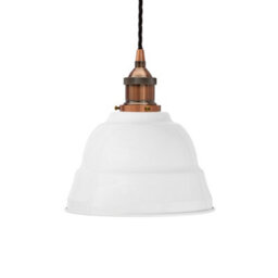 White Lincoln Painted Dome Pendant Light With Antique Copper Lamp Holder And Black Twisted Cable - Se Home - thumbnail 1