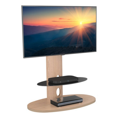 "Avf Affinity Chepstow 93Cm Oval Pedestal Tv Stand, For Tvs 32-65"" - Whitewashed Oak" - image 1