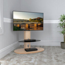 "Avf Affinity Chepstow 93Cm Oval Pedestal Tv Stand, For Tvs 32-65"" - Whitewashed Oak" - thumbnail 3