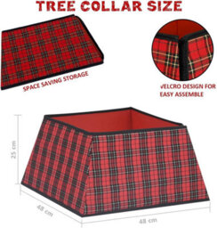 Christmas Tree Skirt Square Stand Base Red & Black Plaid Folding Collar Basket Durable Holiday Tree Cover Decoration - thumbnail 7