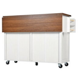 Btm Farmhouse Style Rolling Kitchen Island Trolley With Large Cabinet, 2 Drawers, Adjustable Shelf, Spice  Towel Rack, White - thumbnail 9