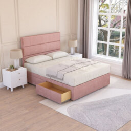 Sloomy Texas Pink Plush 2Ft6 Memory Foam Bed Set With 2 Drawers, Mattress & Headboard- Small Single