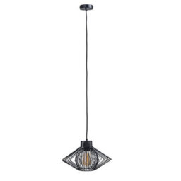 Valuelights Retro Matt Black Ceiling Pendant Light Fitting With Black Geometric Wire Shade - thumbnail 1