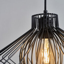 Valuelights Retro Matt Black Ceiling Pendant Light Fitting With Black Geometric Wire Shade - thumbnail 5