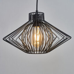 Valuelights Retro Matt Black Ceiling Pendant Light Fitting With Black Geometric Wire Shade - thumbnail 3