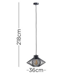 Valuelights Retro Matt Black Ceiling Pendant Light Fitting With Black Geometric Wire Shade - thumbnail 6