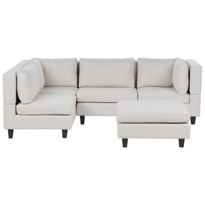 Beliani Modular Corner Sofa 4 Seater Unstad Fabric Light Beige With Ottoman Right Hand - image 1