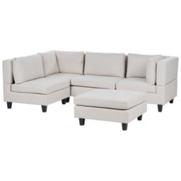 Beliani Modular Corner Sofa 4 Seater Unstad Fabric Light Beige With Ottoman Right Hand - thumbnail 4