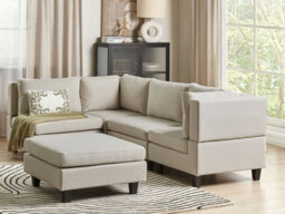 Beliani Modular Corner Sofa 4 Seater Unstad Fabric Light Beige With Ottoman Right Hand - thumbnail 2