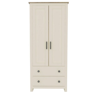 Cream On Oak Slim 2 Door Wardrobe With Drawers - image 1