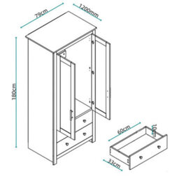 Cream On Oak Slim 2 Door Wardrobe With Drawers - thumbnail 2