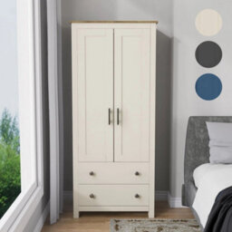 Cream On Oak Slim 2 Door Wardrobe With Drawers - thumbnail 5