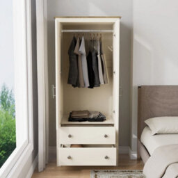 Cream On Oak Slim 2 Door Wardrobe With Drawers - thumbnail 4