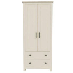Cream On Oak Slim 2 Door Wardrobe With Drawers