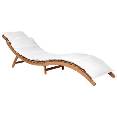 Beliani Luino Folding Garden Sun Lounger With Cushion, Acacia Wood, Off-White - image 1