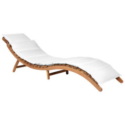 Beliani Luino Folding Garden Sun Lounger With Cushion, Acacia Wood, Off-White