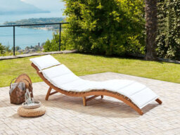 Beliani Luino Folding Garden Sun Lounger With Cushion, Acacia Wood, Off-White - thumbnail 2