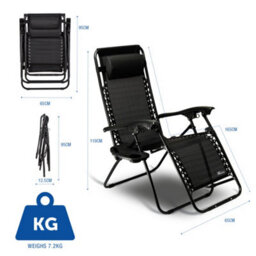 Sunmer Reclining Garden Chairs With Cup And Phone Holder - Set Of 2 - Black - thumbnail 7