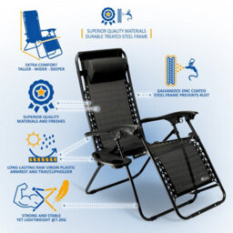 Sunmer Reclining Garden Chairs With Cup And Phone Holder - Set Of 2 - Black - thumbnail 6