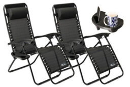 Sunmer Reclining Garden Chairs With Cup And Phone Holder - Set Of 2 - Black - thumbnail 1