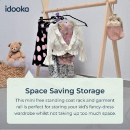 idooka Childrens Clothes Rails Freestanding Hanging Wardrobe Storage Home Bedrooms Furniture Wooden Kids Boys Girls Dress Up - thumbnail 4