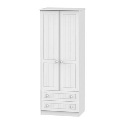 Vittoria Ready Assembled Contemporary Matt White 2 Drawer Tall Double Wardrobe (H)1970mm (W)740mm (D)530mm - image 1