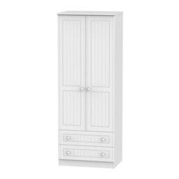 Vittoria Ready Assembled Contemporary Matt White 2 Drawer Tall Double Wardrobe (H)1970mm (W)740mm (D)530mm - thumbnail 1