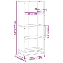 Berkfield Bookcase Smoked Oak 60X35X139 Cm Engineered Wood - thumbnail 9