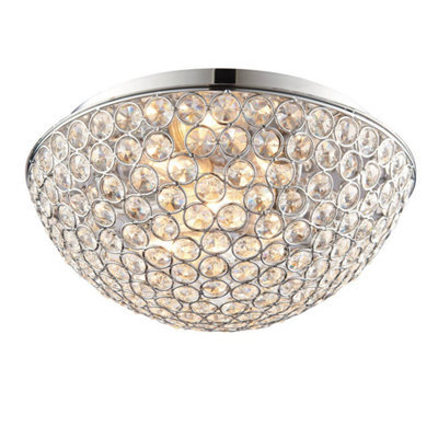 Luminosa Lighting Luminosa Chryla 3 Light Bathroom Flush Ceiling Light Chrome, Clear Crystal Detail Ip44, G9