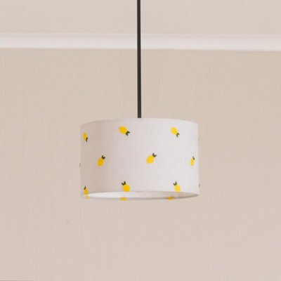 Valuelights Brae Natural White Fabric Lemon Embroidered Small Drum Lamp Shade (D)25Cm - image 1