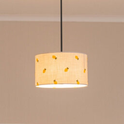 Valuelights Brae Natural White Fabric Lemon Embroidered Small Drum Lamp Shade (D)25Cm - thumbnail 2